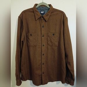 Lands' End Men's Traditional Brown Herringbone Button-Up Shirt Sz L